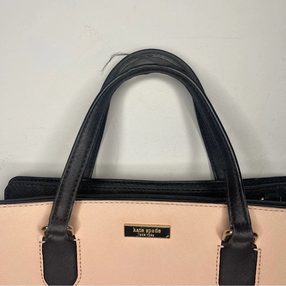 Kate Spade Leighann Laurel way Blush‎ and Black Satchel purse hand bag